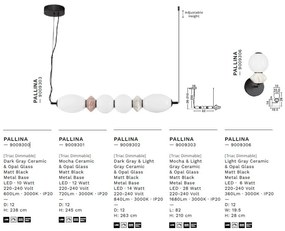 Pendul LED decorativ ceramic mocha, gri, alb, PALLINA