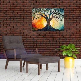 Tablou pe sticlă – Mozaic – soare și arbore I. (70x50 cm)