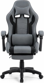 Scaun gaming, masaj în perna lombară, suport picioare, textil, Gri