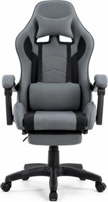 Scaun gaming, masaj în perna lombară, suport picioare, textil, Gri