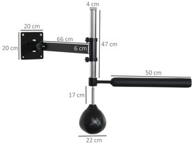 HOMCOM Sac de Viteză de Perete pentru Box și MMA cu Înălțime Reglabilă cu Bară, Pera de Box din Oțel și PU, 79x72x20 cm, Negru