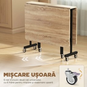 HOMCOM Masă Pliabilă pentru Dining, Masă de Bucătărie Extensibilă cu Roți și Frâne, pentru 4-6 Persoane, Birou Rabatabil cu Structură din Oțel, pentru Living, 120x80x73 cm, Stejar | Aosom Romania