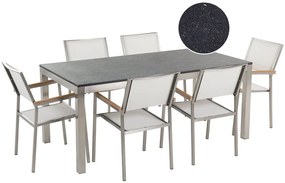 Set de masă pentru grădină Grosso (negru) (scaune albe) (pentru 6 persoane) (piatră). 1011638