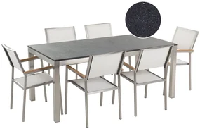 Set de masă pentru grădină Grosso (negru) (scaune albe) (pentru 6 persoane) (piatră). 1011638