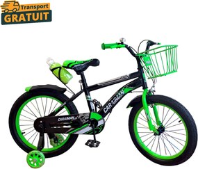 Bicicleta copii Caraiman 18 inch, roti ajutatoare, cos fata si bidon apa, verde
