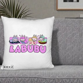 Perna Personalizata Labubu Sleeping Quad, 40x40 cm, Alb Pufos, Husa Detasabila, Perna Inclusa, BEKZ®