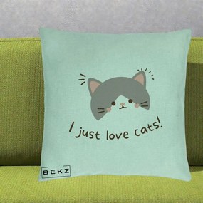 Perna Personalizata I Just Love Cats Pisica Kawaii, 40x40 cm, Verde Menta, Husa Detasabila, Perna Inclusa, BEKZ®