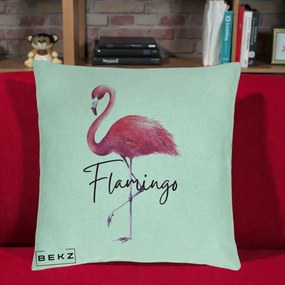 Perna Decorativa Flamingo Acuarela, 40x40 cm, Verde Menta, Husa Detasabila, Perna Inclusa, BEKZ®