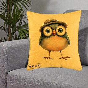 Perna Decorativa Pui cu Palarie Rotunda, 40x40 cm, Galben, Husa Detasabila, Perna Inclusa, BEKZ®
