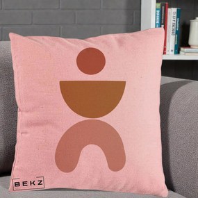 Perna Decorativa Geometric Boho Disc si Arc, 40x40 cm, Roz, Husa Detasabila, Perna Inclusa, BEKZ®