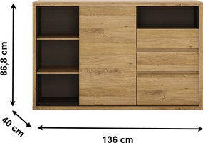Comodă, stejar shetland, SHELDON TIP 43