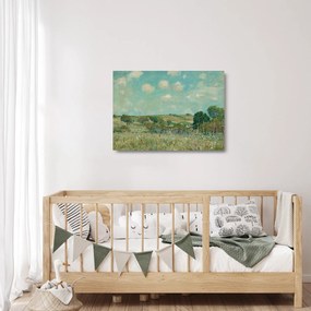 Tablou pe sticlă - Alfred Sisley,  Meadow, reproducere (70x50 cm)