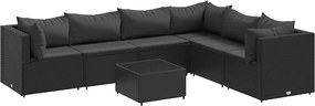 vidaXL Set mobilier de grădină cu perne, 7 piese, negru, poliratan