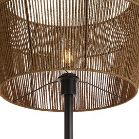 Lampă de podea neagră cu abajur din sfoară de hârtie maro 50/50/30 - Simplo