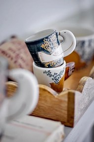 Cană din ceramică cu decor floral și pasăre pictată manual, mâner în formă de aripă, 8x9 cm, "Hezha"