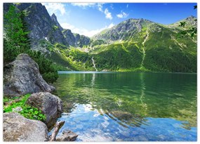 Tablou pe sticlă cu lac în munții Tatra (70x50 cm)