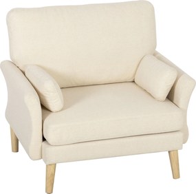HOMCOM Fotoliu tapițat catifelat, scaun accent supradimensionat cu picioare din lemn, fotoliu pentru living și dormitor, alb crem | Aosom Romania