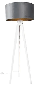 Lampa de podea moderna cu trepied alb cu abajur gri din catifea 50 cm - Tripod Classic