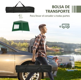 Outsunny Cort Pliabil cu 2 Pereți Laterali 2,89x2,89m Pavilion de Grădină cu Înălțime Reglabilă Protecție UV50+ Verde | Aosom Romania