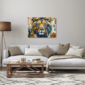 Tablou pe sticlă - pictură în ulei abstractă cu leu (70x50 cm)