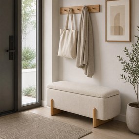 HOMCOM Banchetă cu Depozitare 111x44x44,5 cm, Șezut Tapițat, Material cu Efect de In, Picioare din Lemn, 150 kg, Crem | Aosom Romania