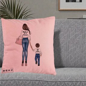 Cadou pentru Mama - Perna Personalizata, Model Mother of a Prince, 40x40 cm, Roz, Husa Detasabila, Perna Inclusa, BEKZ®