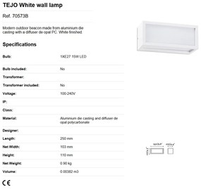 Aplica moderna de exterior IP54 TEJO alba