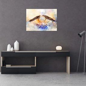 Tablou pe sticlă - Captator de vise cu pene (70x50 cm)
