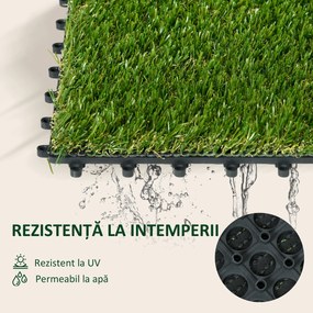 Outsunny Gazon Sintetic 10 Piese Covoraș Gazon Artificial 30x30 cm cu Înălțimea Firului de Iarbă 20 mm și Anti-UV Verde Închis | Aosom Romania