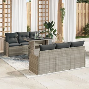 vidaXL Set de canapele pentru grădină 7 pcs Gri deschis Rattan poli