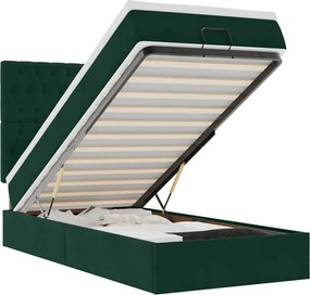 vidaXL Cadru de pat otoman cu saltele, catifea verde închis 80x200cm
