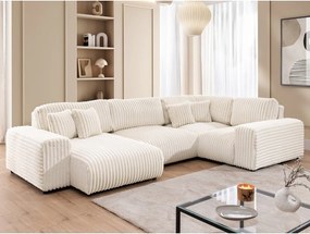 Colțar crem cu tapițerie din catifea reiată (cu colț pe partea dreaptă/în formă de "U") Justin – Ropez