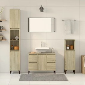 vidaXL Set mobilier de baie, 3 piese, stejar sonoma, lemn prelucrat