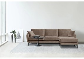 Colțar maro/bej din catifea (cu șezlong pe partea dreaptă) Magic - Scandic