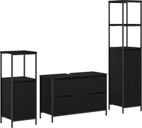 vidaXL Set de mobilier pentru baie 3 pcs Stejar Negru Lemn compozit