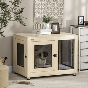 PawHut Cușcă pentru câini pe suport cu pernă detașabilă din oțel negru și aspect de lemn - 94 x 60 x 71,5 cm, culoare fag natural | Aosom Romania