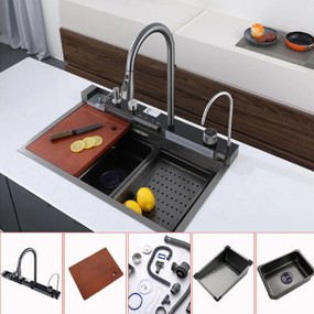 Chiuvetă multifuncțională Catania din oțel inoxidabil cu baterie digitală