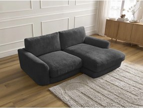 Colțar negru cu tapițerie din chenille (cu colț pe partea dreaptă/cu șezlong) Leonore – Bobochic Paris