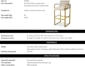 Scaun de bar elegant design LUX Olsen, scalea sand