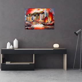 Tablou - Victoria Harbour, Hong Kong, pictură în ulei (70x50 cm)
