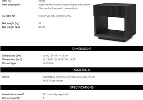 Noptiera design LUX, Furnir de stejar gri carbune, Dimitrios