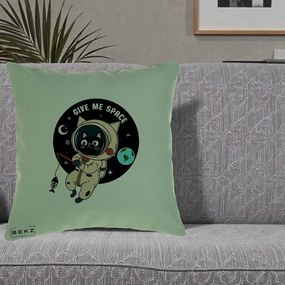 Perna Decorativa Give Me Space Pisica Astronaut, 40x40 cm, Verde, Husa Detasabila, Perna Inclusa, BEKZ®