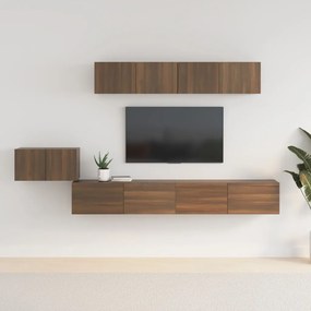 Set dulapuri TV, 5 piese, stejar maro, lemn prelucrat 5, Stejar brun, 100 x 30 x 30 cm