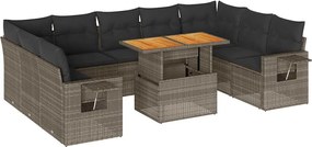 vidaXL Set mobilier de grădină cu perne, 10 piese, gri, poliratan
