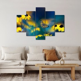 Tablou - Fluture galben și flori (150x105 cm)