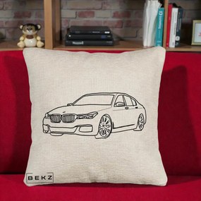 Perna Personalizata BMW Seria 7 Linie Minimalista, 40x40 cm, Bej Canapea, Husa Detasabila, Perna Inclusa, BEKZ®