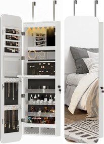 HOMCOM Dulap pentru Bijuterii Montabil pe Perete cu Oglindă Internă și LED-uri, Înălțime 120 cm, Economisire Spațiu, Sertare, Încuietoare și Cheie, Poliță Rabatabilă, Alb și Negru | Aosom Romania