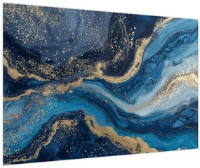 Tablou - Marmură abstractă albastru-aurie (90x60 cm)