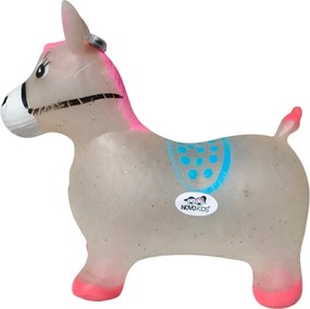 Calut de sarit gonflabil NOVOKIDS™ Jumping Donkey, Cu sunete si lumini, Dimensiuni 55X50X25 cm, Pentru interior si exterior, Max 50 kg, Rosu Gri