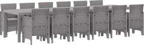 vidaXL Set de masă pentru grădină 13 pcs Gri deschis Ratan Polt